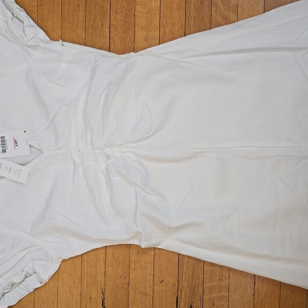 NWT, Zara, White Poplin Puff Sleeve Ruched Maxi Dress, Women's L - Picture 8 of 14